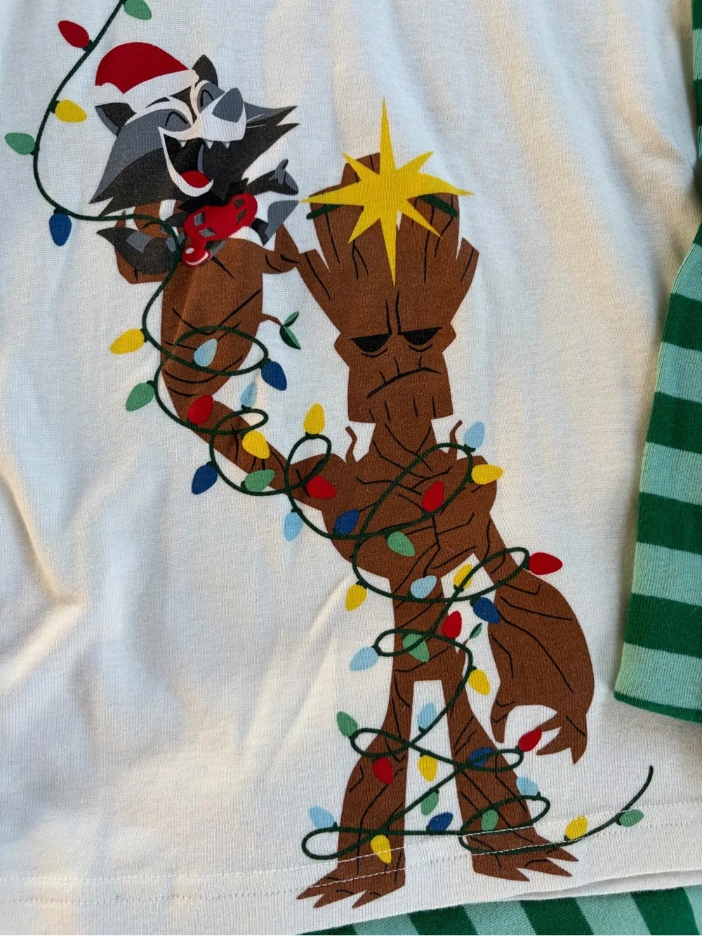 Groot & Rocket Holiday Kids Pajama Set - Green Stripe